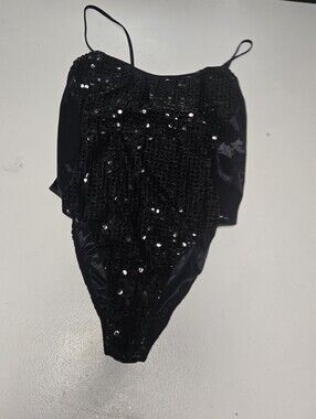 Vintage Miss California Women's Sequin Black Bodysuit Dance Cosplay Size Medium
